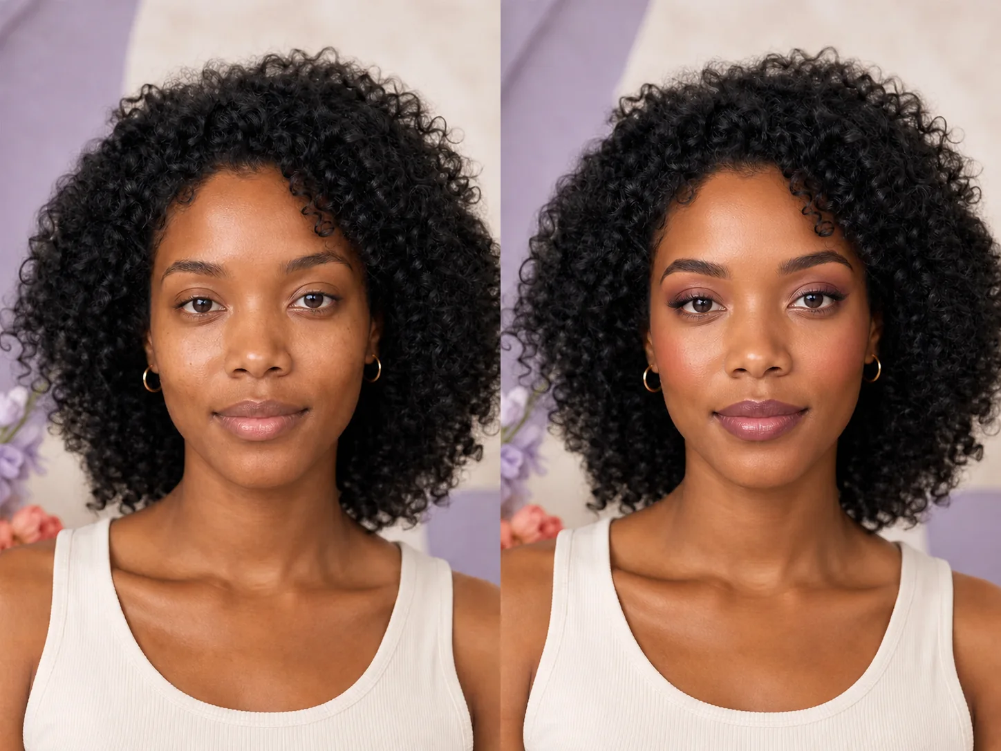Concept preview showing the same woman before and after subtle makeup
